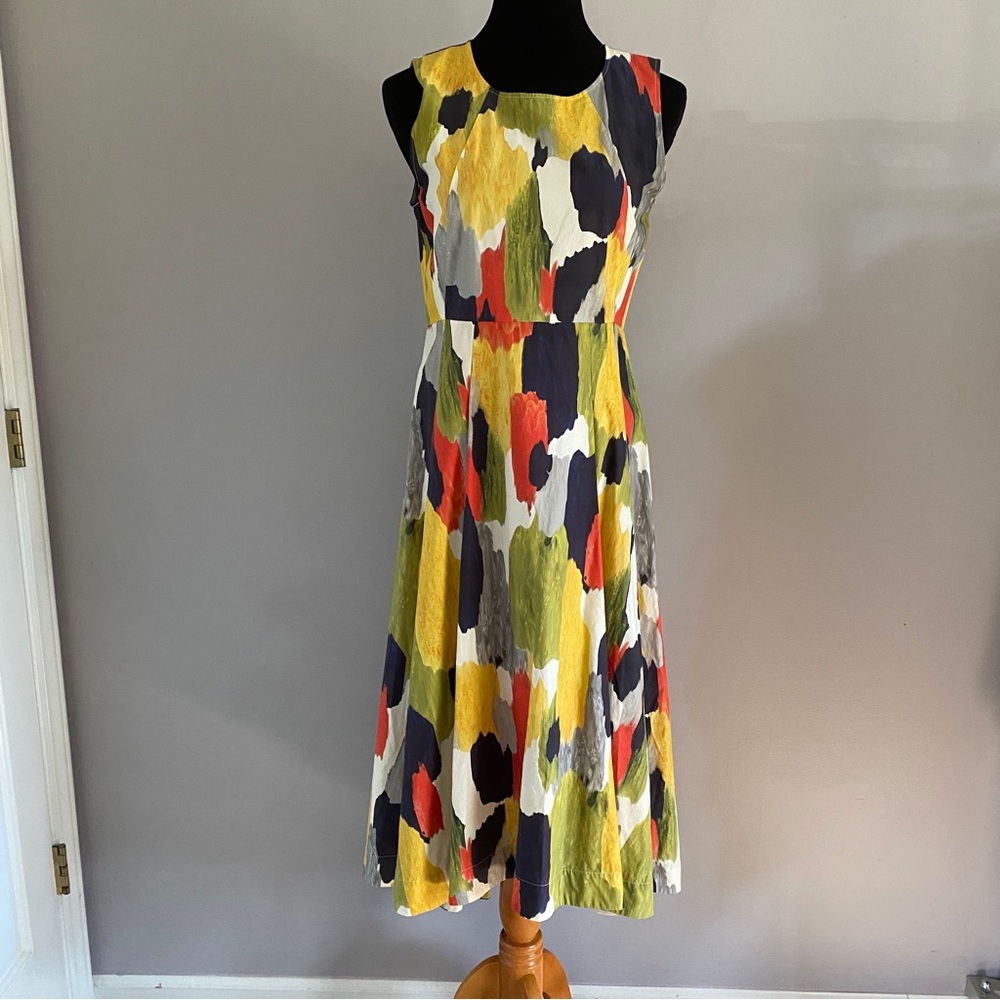 COS Multicolor Brushstroke Midi Dress - Yellow, Olive, Navy, Red, Gray, White